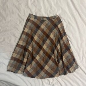 Plaid A-Line Skirt - Brown and Cream
